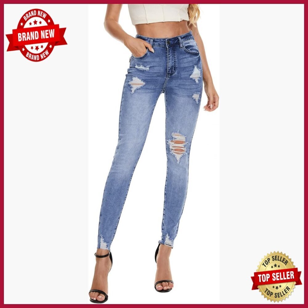 High Waisted Skinny Jeans Stretchy Distressed Jeggings Slim Fit Denim Pants